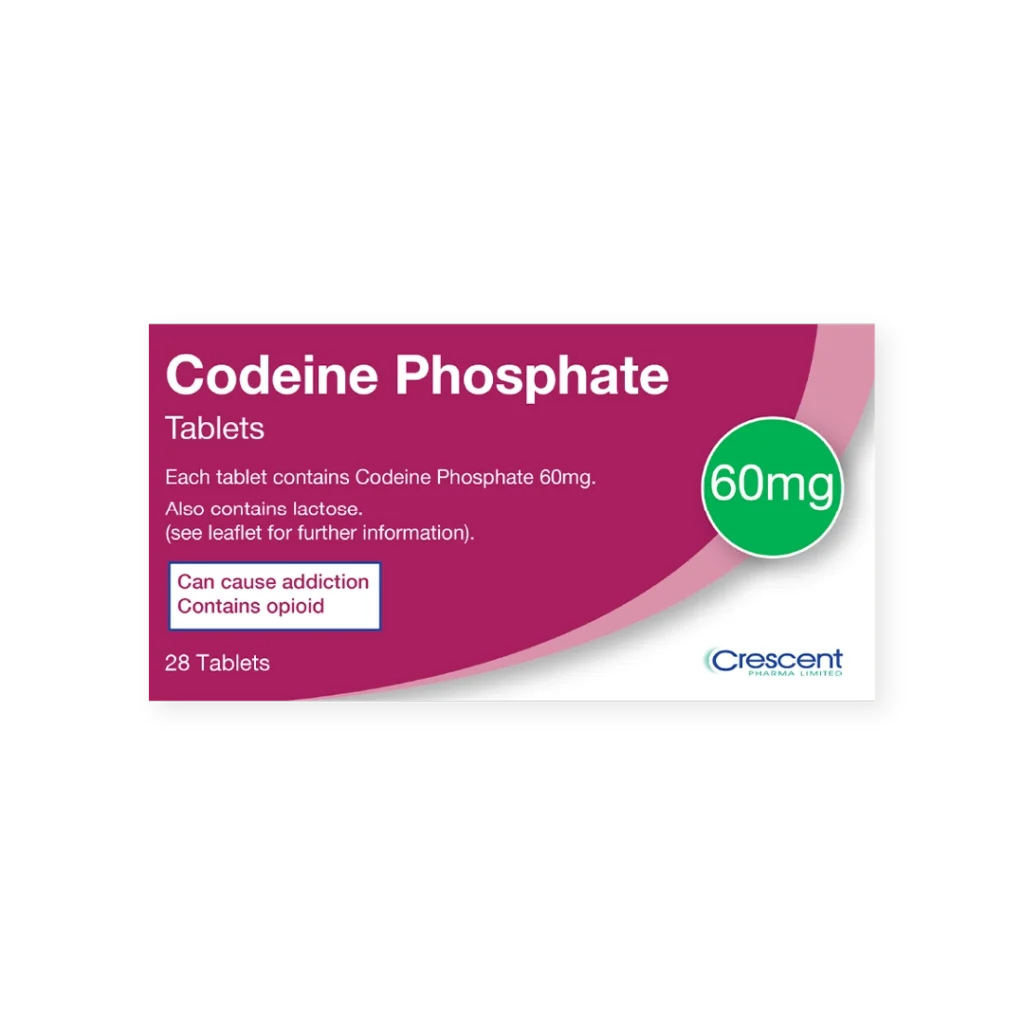 Buy Codeine Phosphate 60mg tablets by Crescent for effective relief of moderate to severe pain. Prescription-strength medication available in the UK.