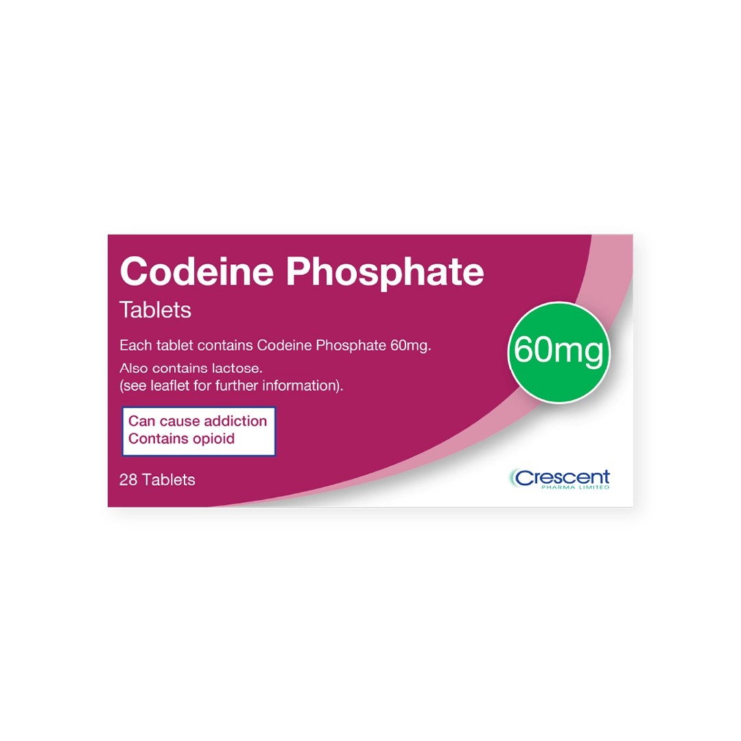 Buy Codeine Phosphate 60mg tablets by Crescent for effective relief of moderate to severe pain. Prescription-strength medication available in the UK.